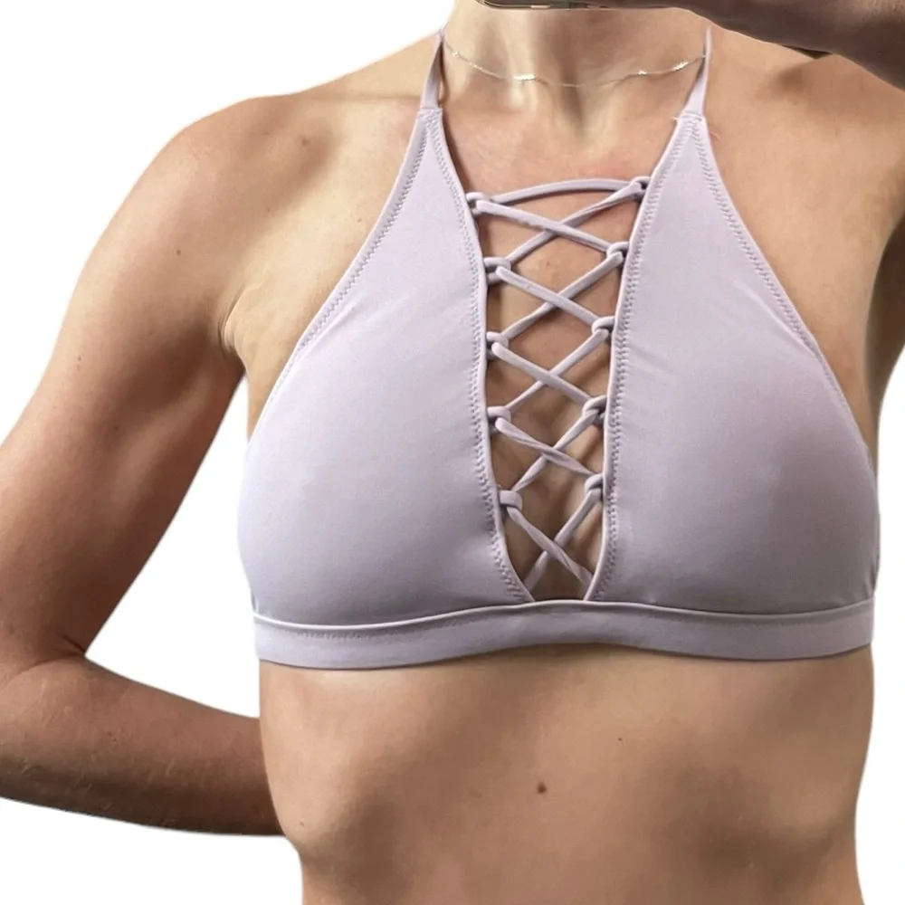 Victoria’s Secret Pink Womens Small Mauve Halter Criss-cross Swimwear Bikini Top